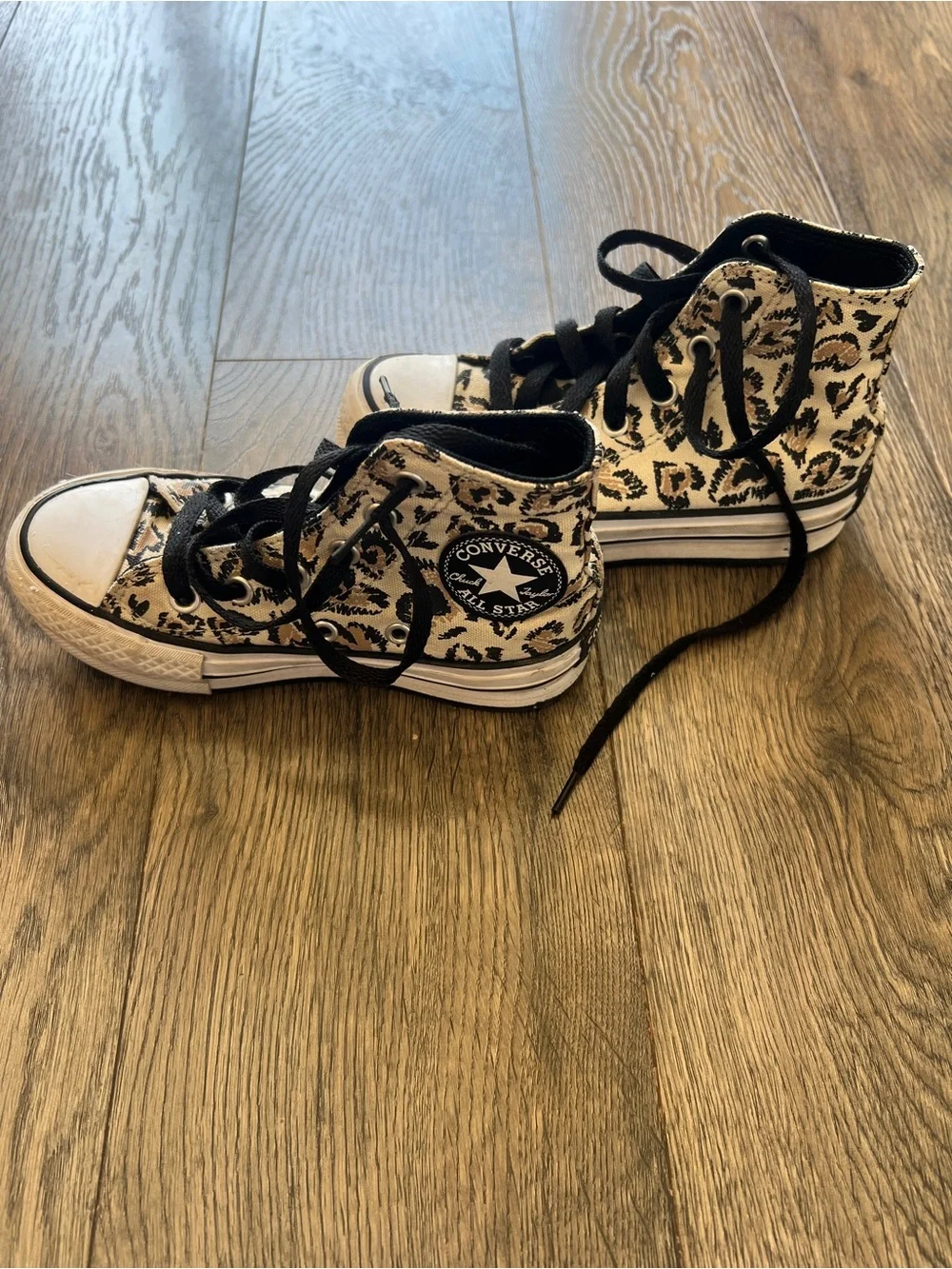 Converse Leopard Print High-Top Sneakers in Black & Tan